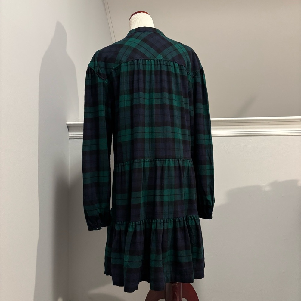 GAP Tiered Flannel Mini Shirtdress in Blackwatch - Picture 4 of 6